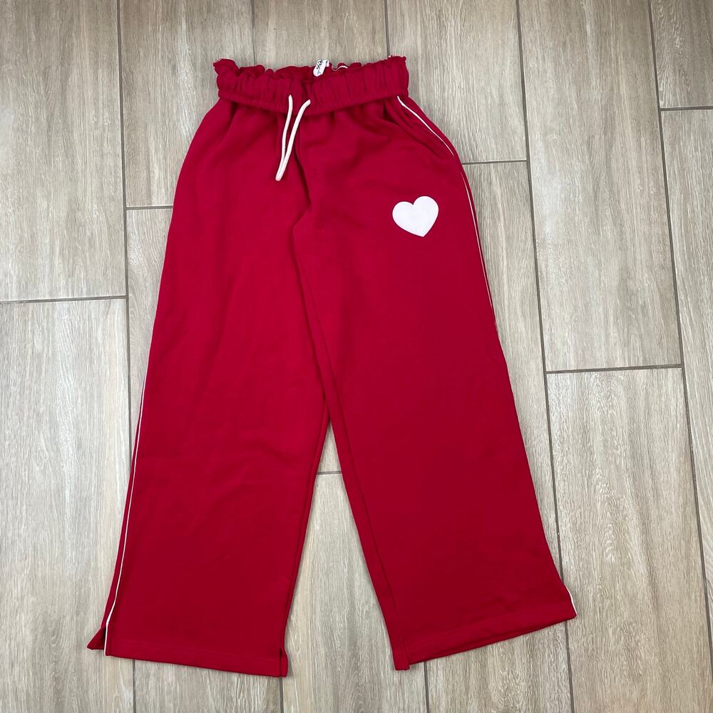 Out From Under Bec Foldover Wide Leg Sweatpants Red Heart XS Lounge Pants Y2K